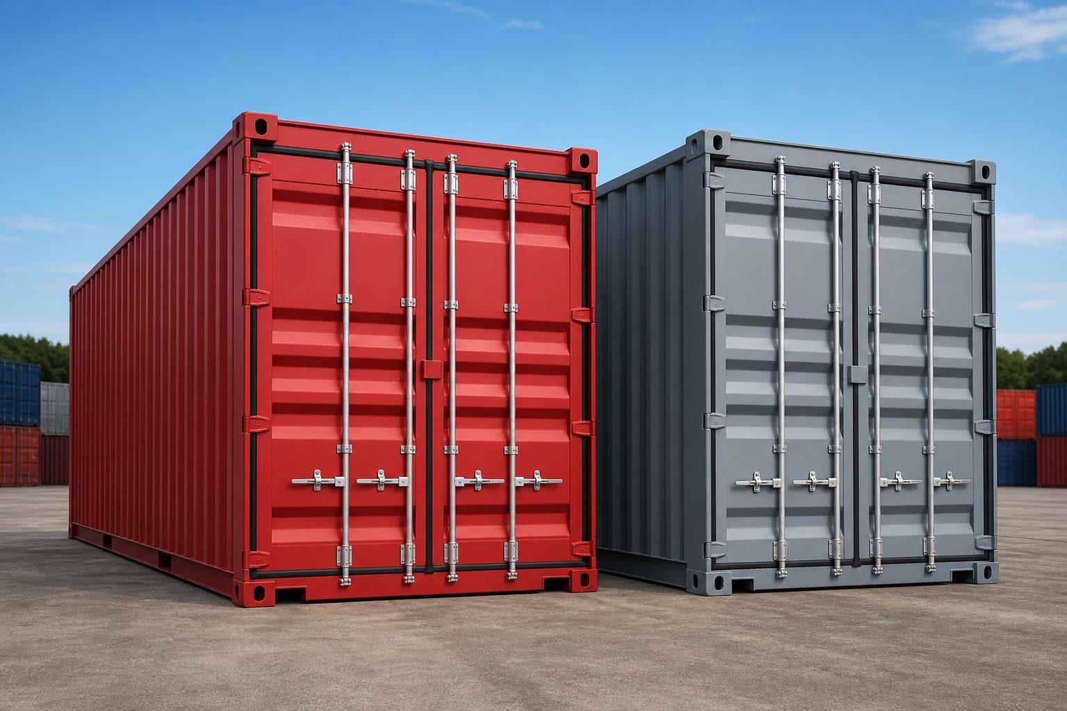 High cube shipping containers for sale in a depot yard